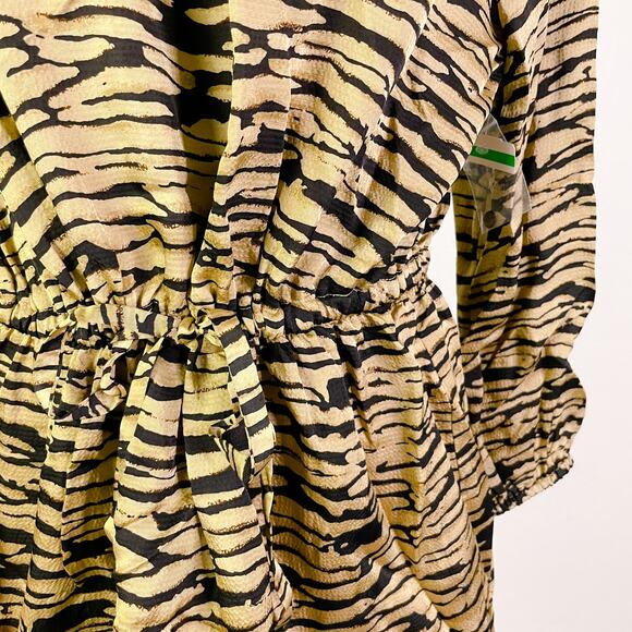 Rails Ora Canyon Abstract Print Long Sleeve Tie Waist Mini Dress Tan size M NEW - Picture 5 of 12